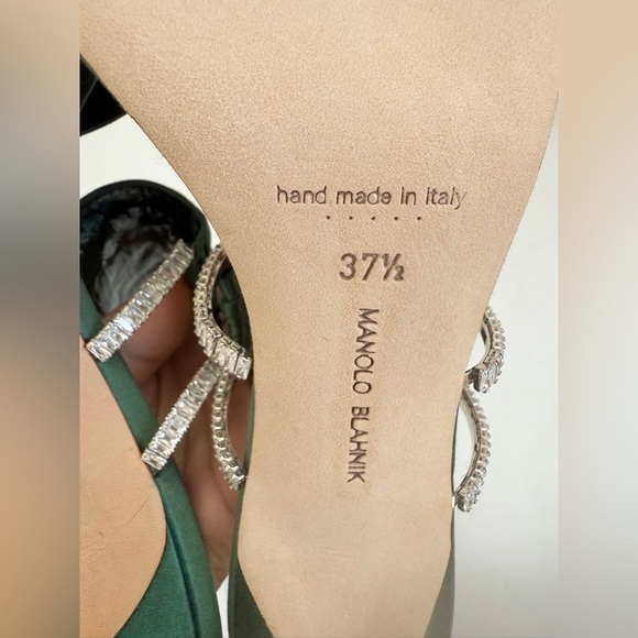 Manolo Blahnik Dark Green Gathered Satin Chinap 70mm open toe mules EU 37.5 - Picture 12 of 12